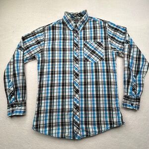 Burnside Men Medium Long Sleeve Button Down Plaid Flannel Shirt